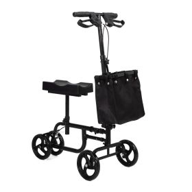 Black Folding Knee Scooter With Adjustable Leg Support